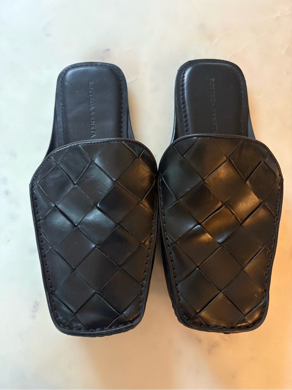Bottega Veneta Intrecciato Black Woven Leather Slides Size 40 - Picture 1 of 6